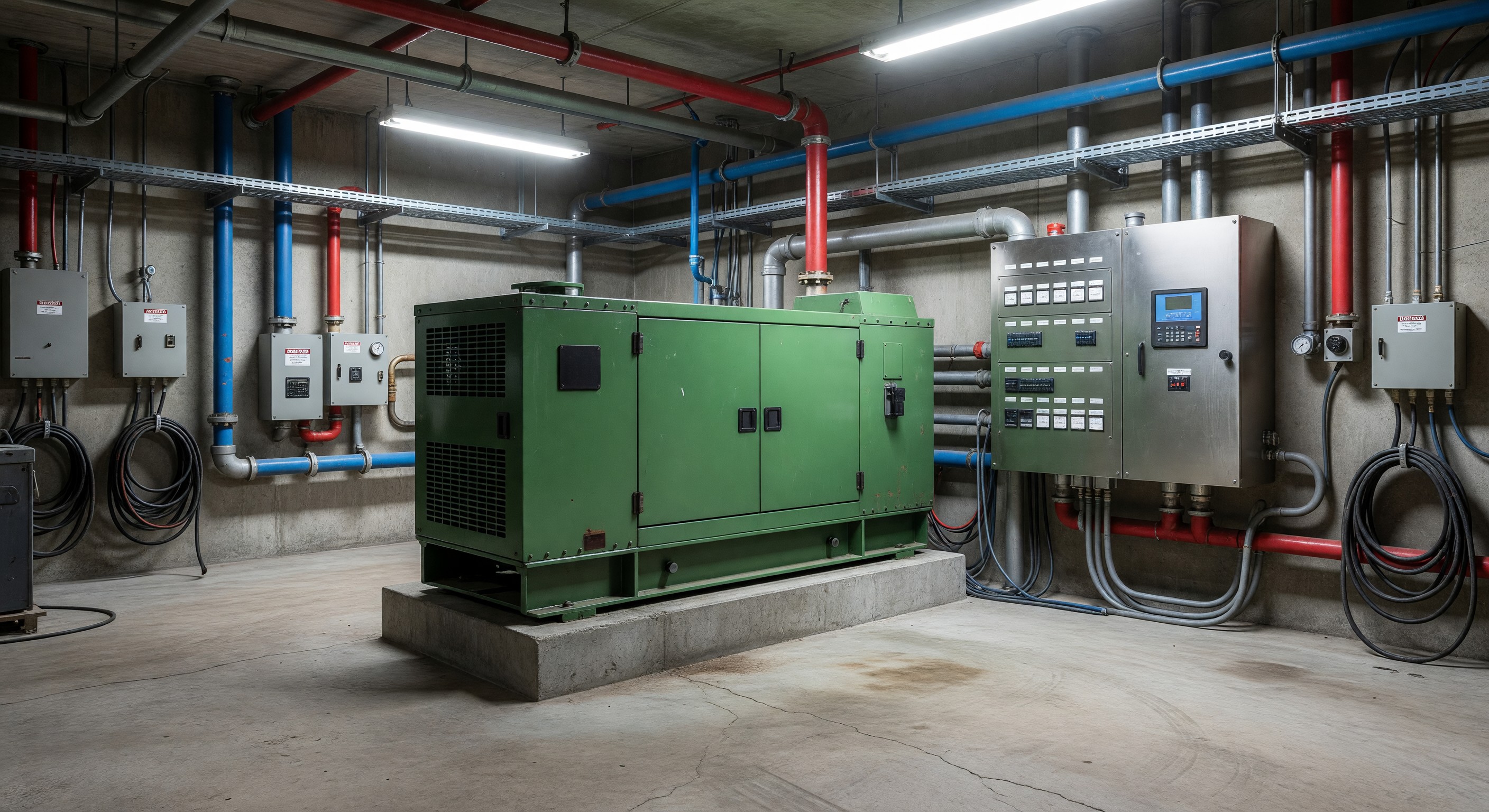 Hotel emergency generator installation in mechanical room