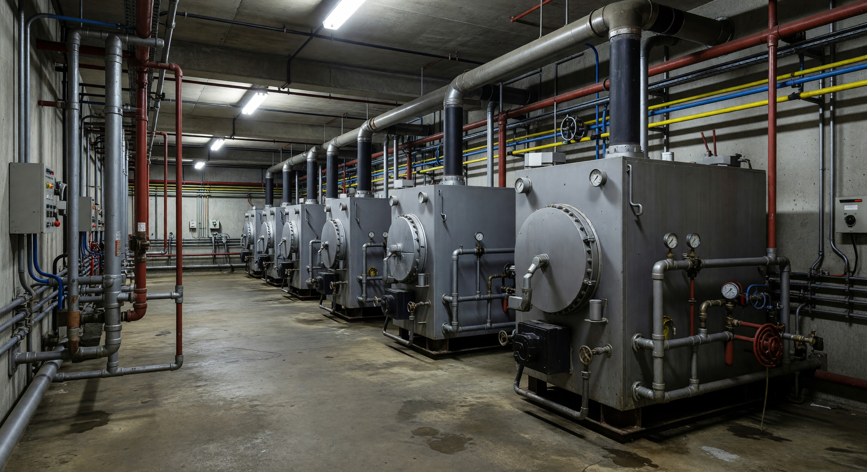 Hotel mechanical room with gas-fired boilers