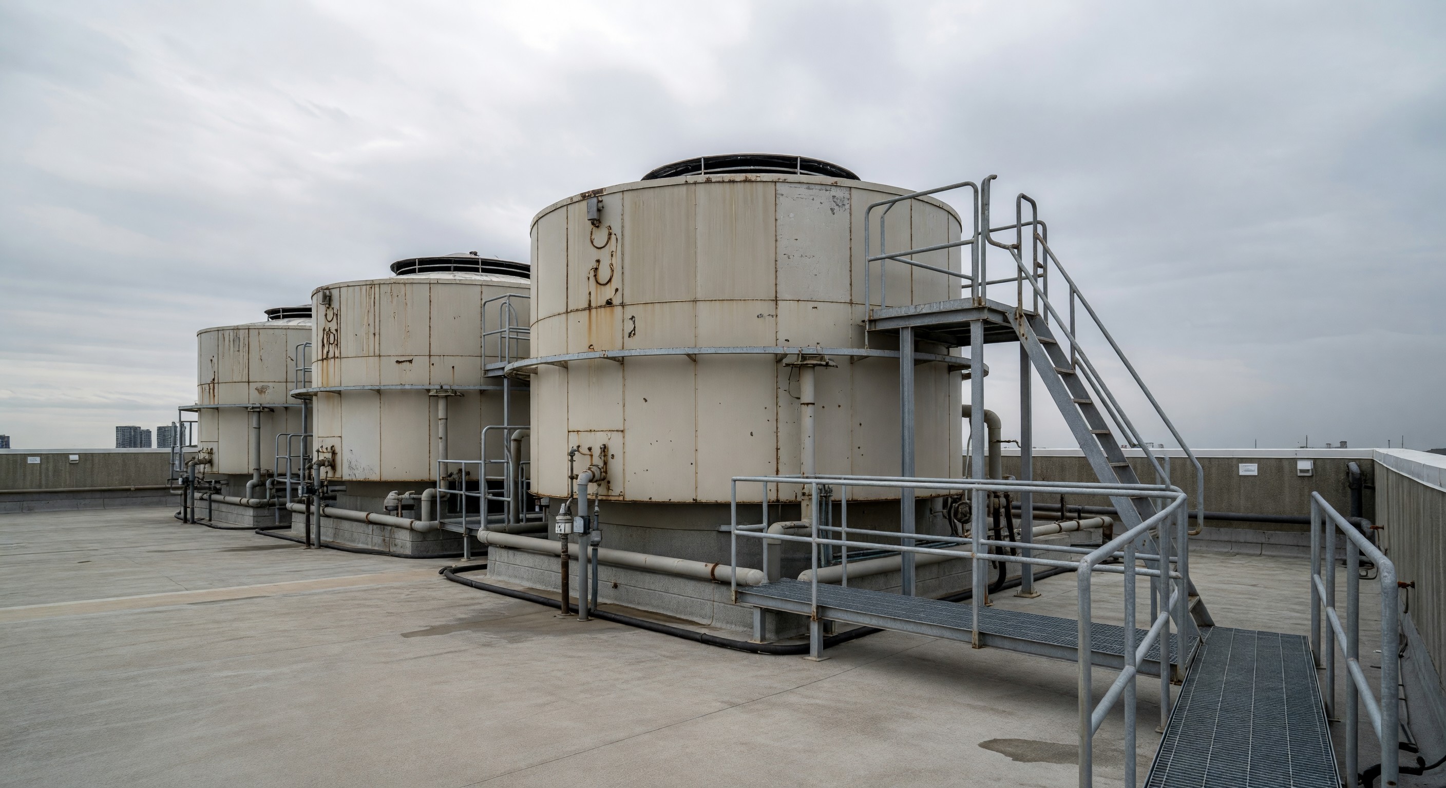 Hotel rooftop cooling tower with maintenance access