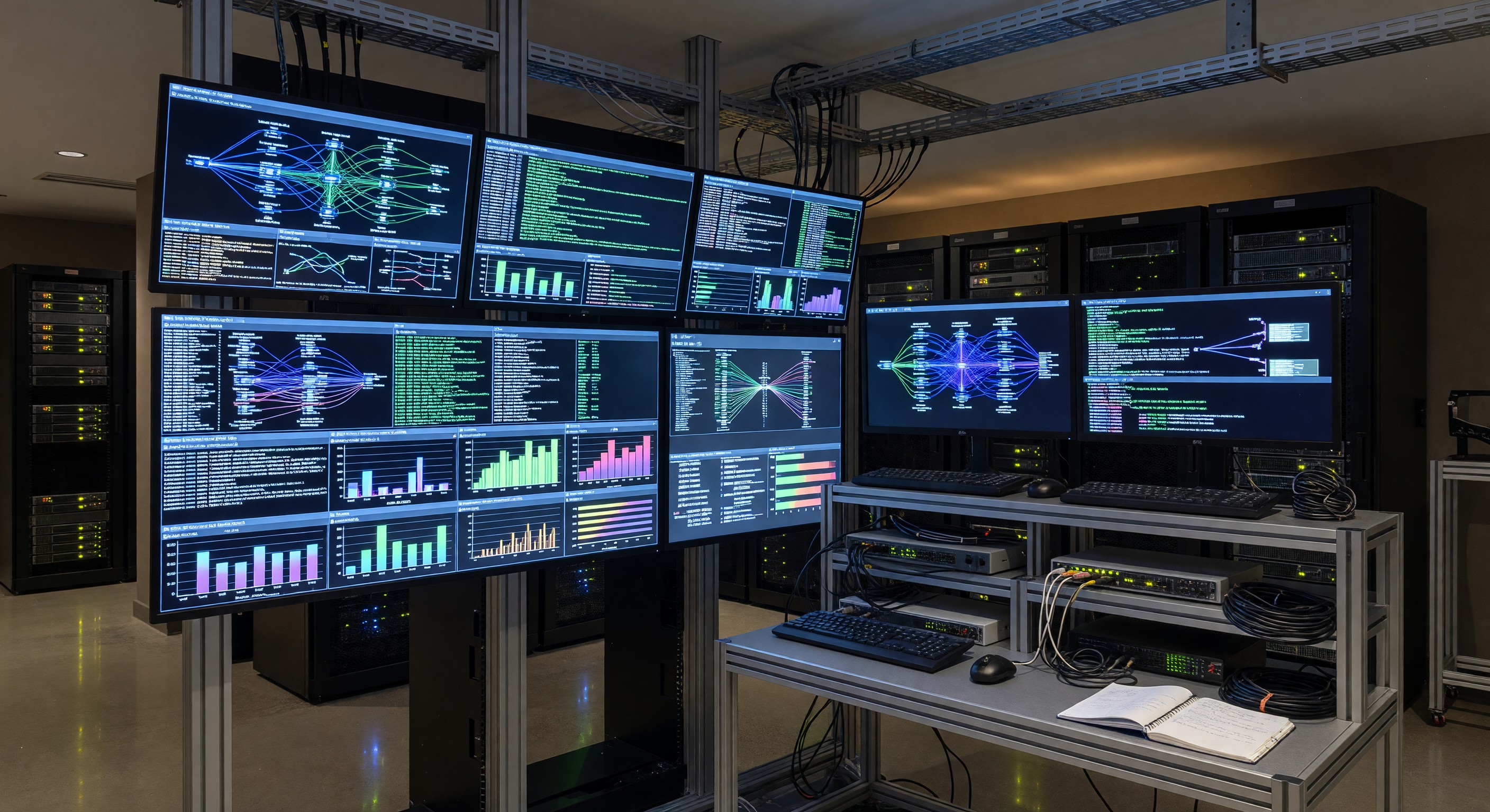 Hotel network security monitoring screen in IT room