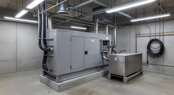 Commercial standby generator system in hotel mechanical room