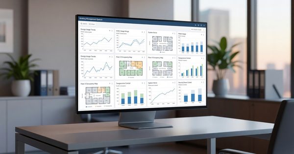 Hotel building management system dashboard on computer screen