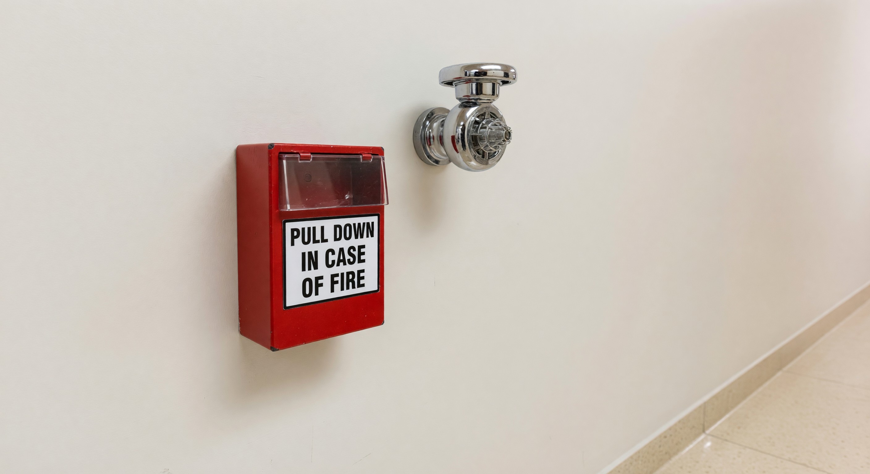 Hotel fire safety equipment including sprinkler head and fire alarm pull station