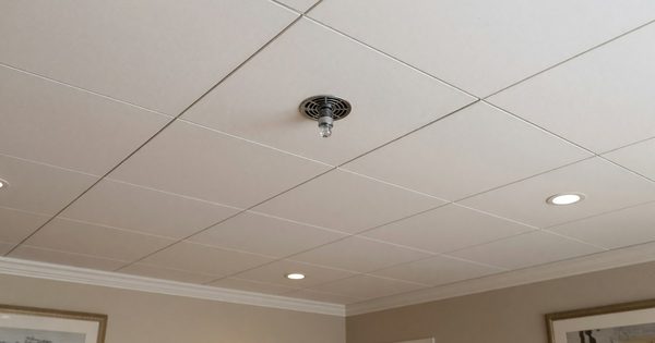 Hotel fire suppression sprinkler head in guestroom ceiling