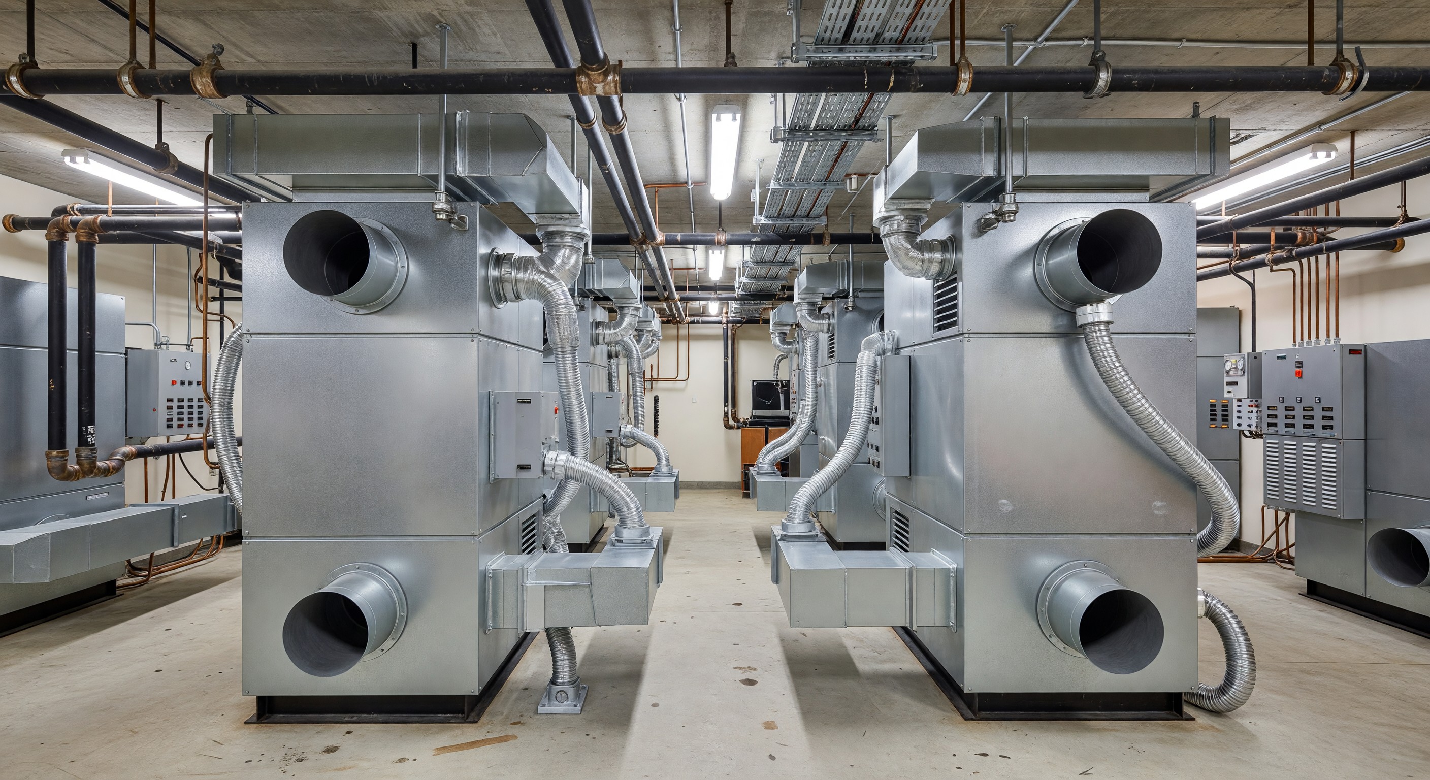 Hotel mechanical room with large air handling units