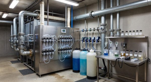 Hotel cooling tower water treatment chemical dosing system and test equipment