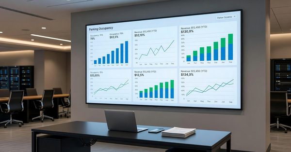 Dashboard showing hotel parking occupancy and revenue analytics data