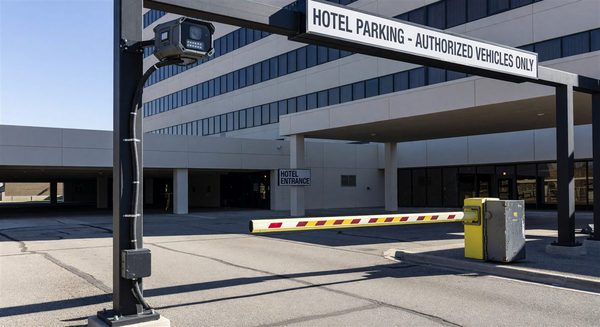 License plate recognition camera installed at hotel parking entry