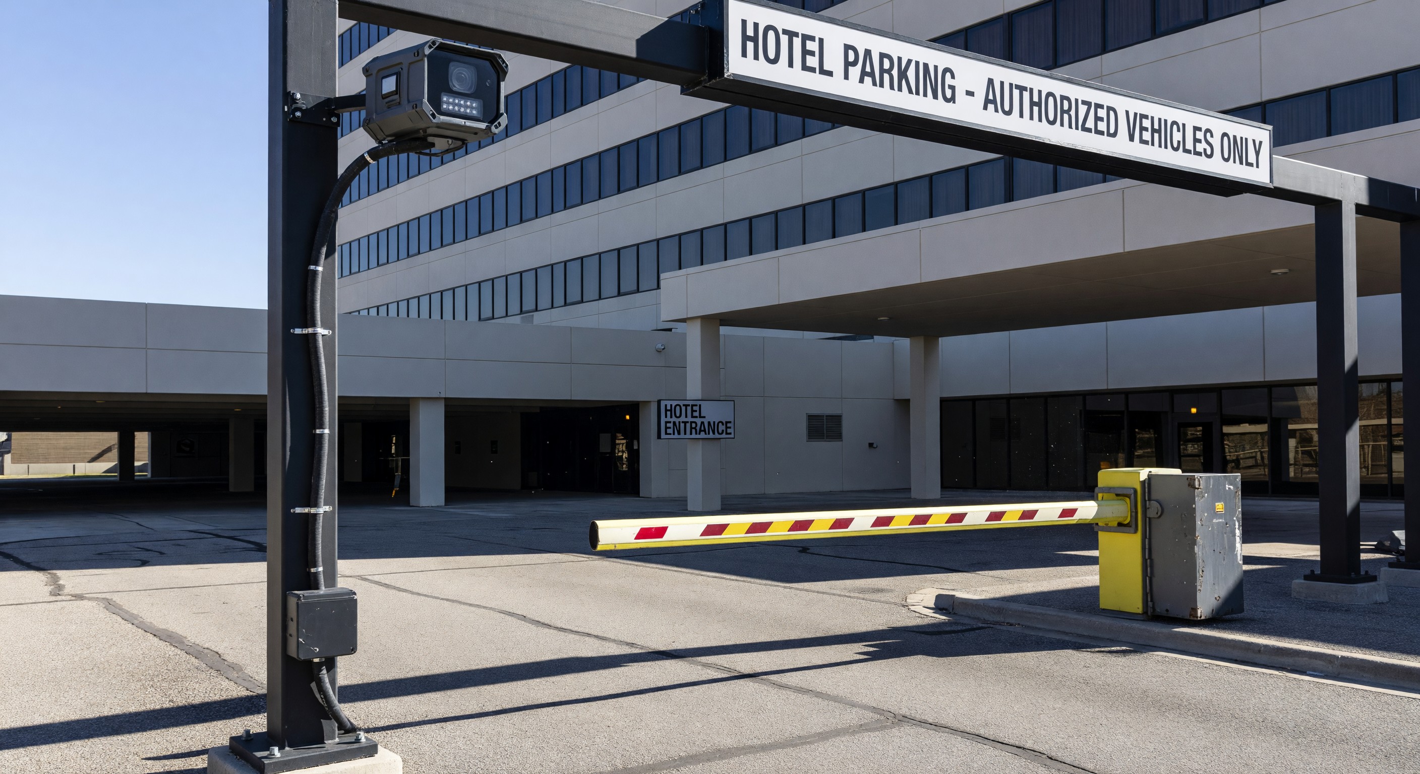 License plate recognition camera installed at hotel parking entry