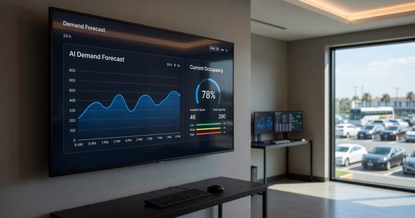 Hotel parking management screen showing AI demand forecast and current occupancy