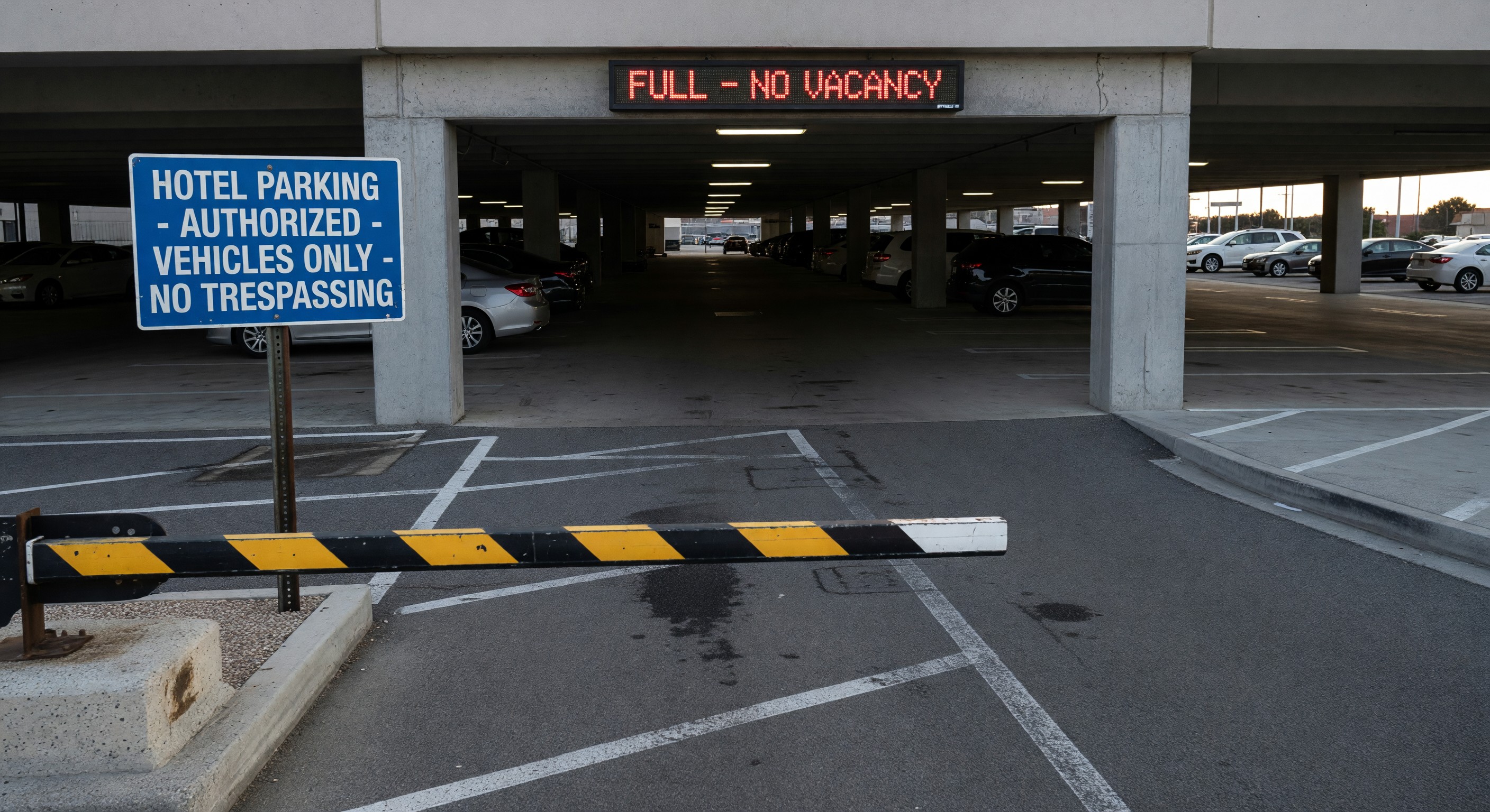 Hotel security camera monitoring parking facility entrance
