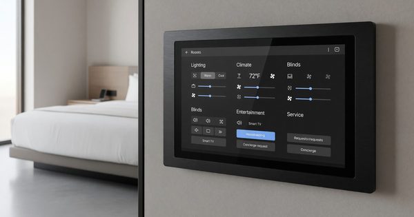 Modern hotel smart room control panel showing room controls