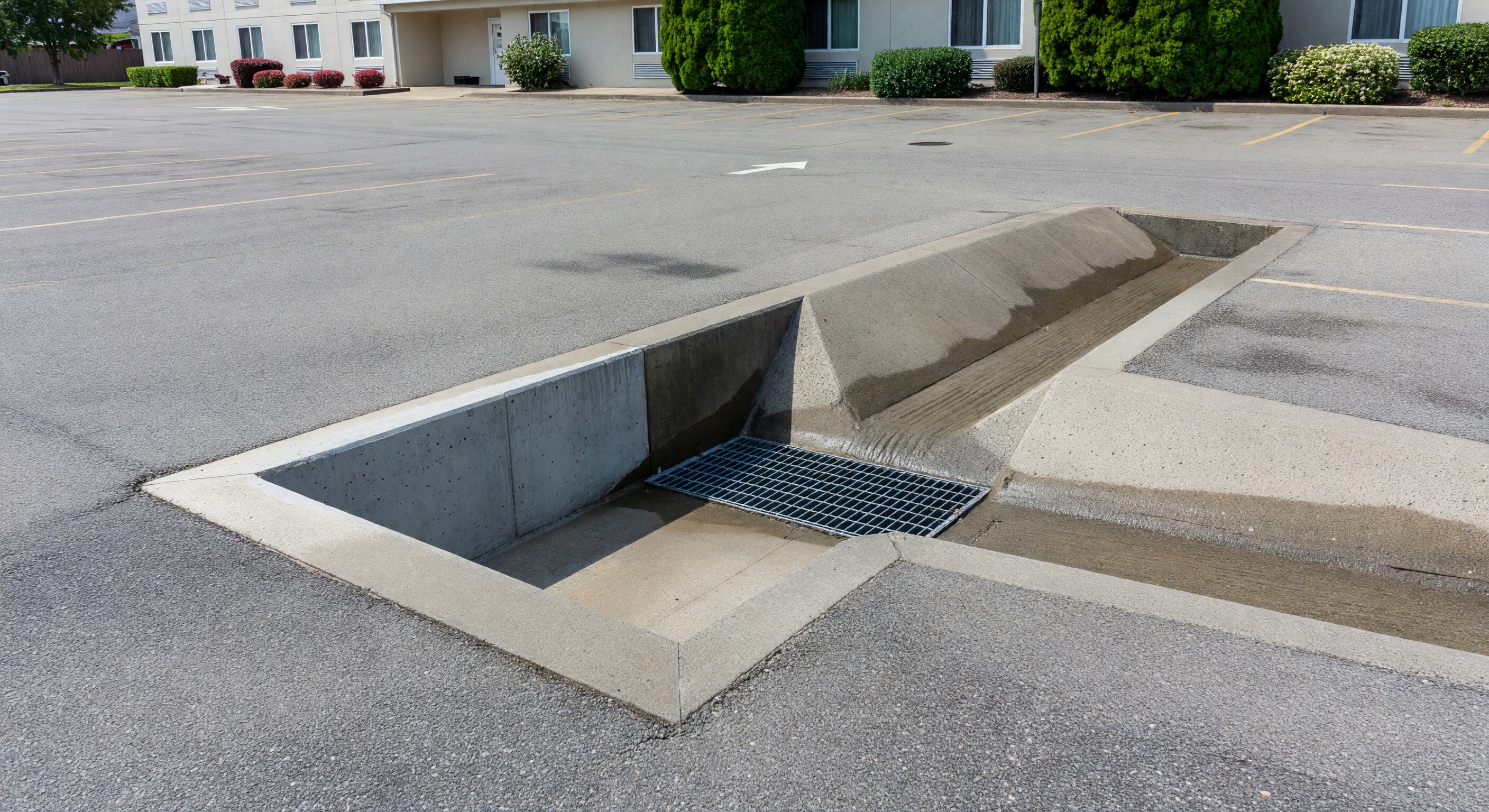 Hotel parking lot drainage system with catch basin and stormwater management